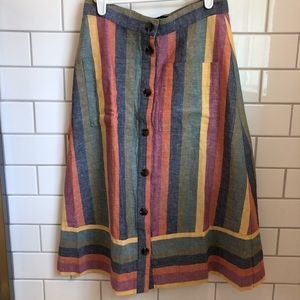 Madewell rainbow stripe midi linen skirt